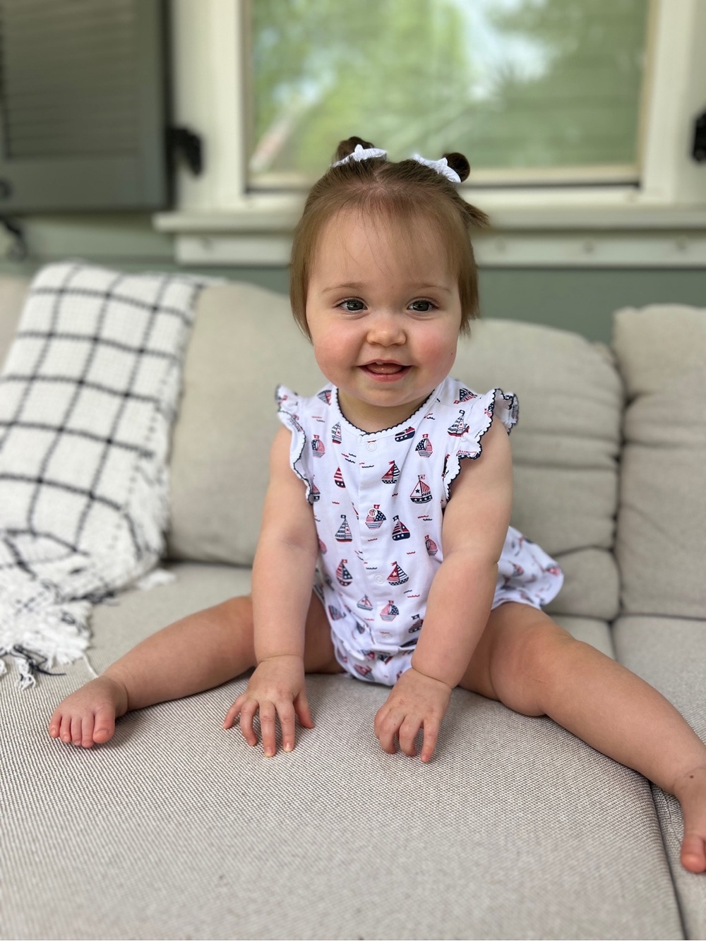 Kissy kissy - two piece set: White with Red & Navy Sailboat Print- 12-18 Month